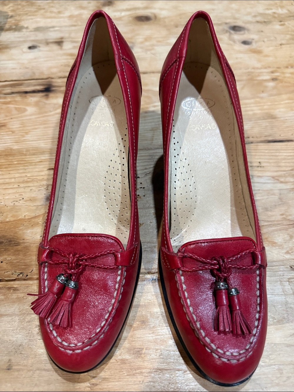 Red Leather Tassel Loafers for Women